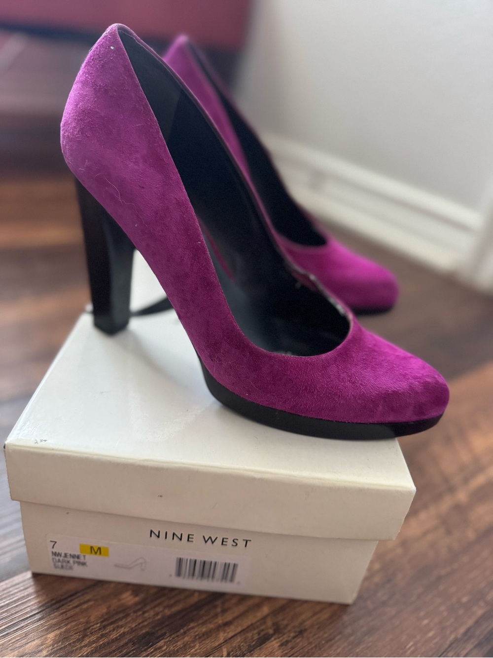 Nine West Women's Magenta Suede High Heel Pumps Jennet Dark Pink Suede 4 inch